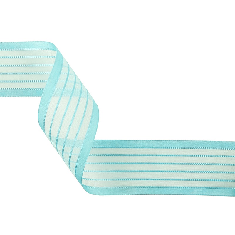 Turquoise Striped Sheer Ribbon with Opaque Borders – 1.5″