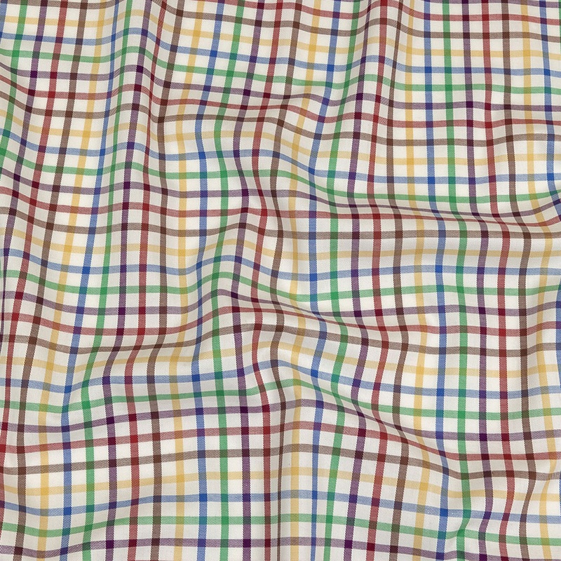 White Alyssum and Multicolor Plaid Twill Cotton Shirting