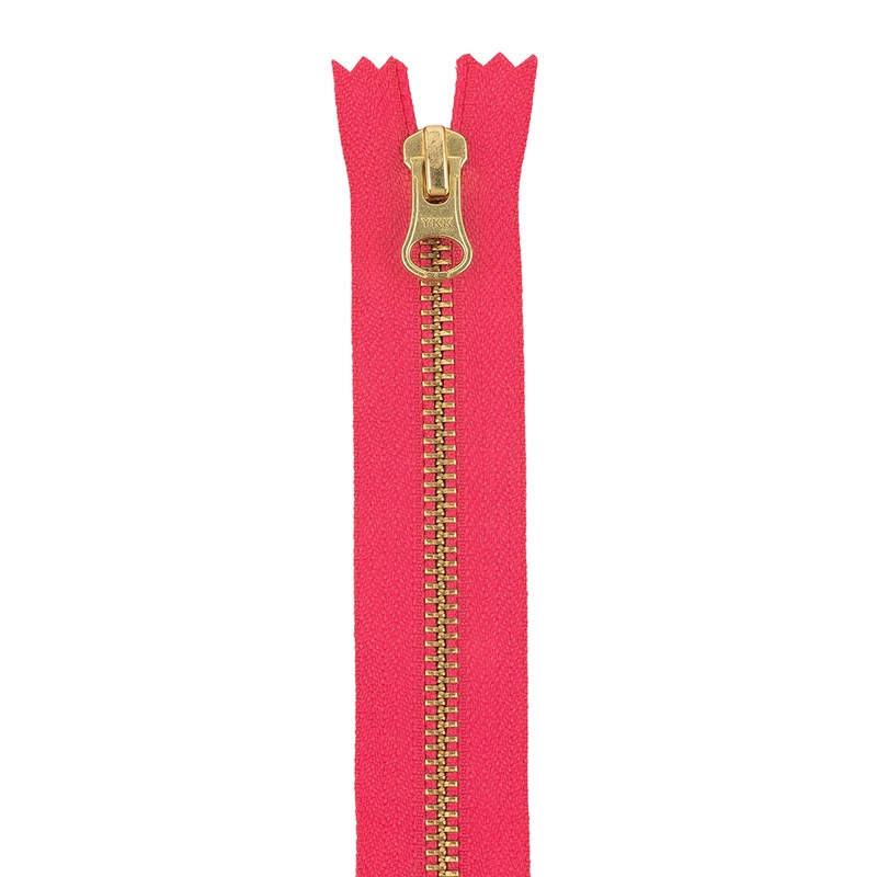 YKK Hot Pink Metal Closed Bottom Zipper with Gold Teeth – 11″