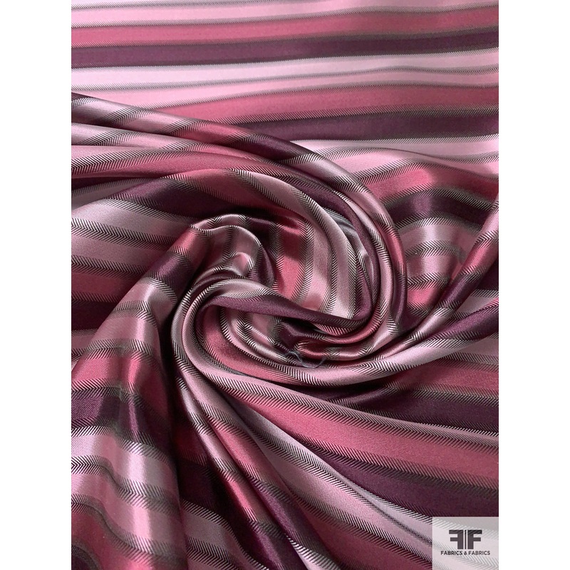 Horizontal Striped Silk Necktie Jacquard Brocade – Dusty Rose Pinks / Wine Purple Fabric by the Yard