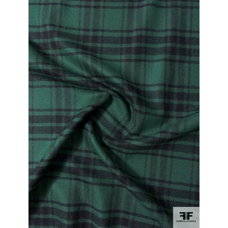 Italian Plaid Wool Flannel Suiting – Castleton Green / Black Fabric by the Yard