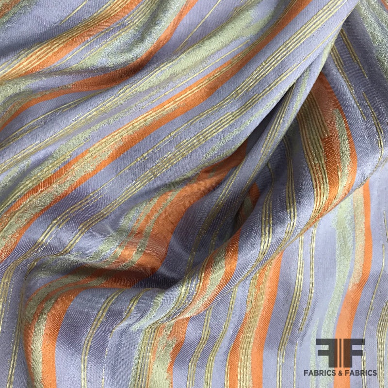 Italian Reversible Striped Brocade – Purple/Orange Fabric by the Yard