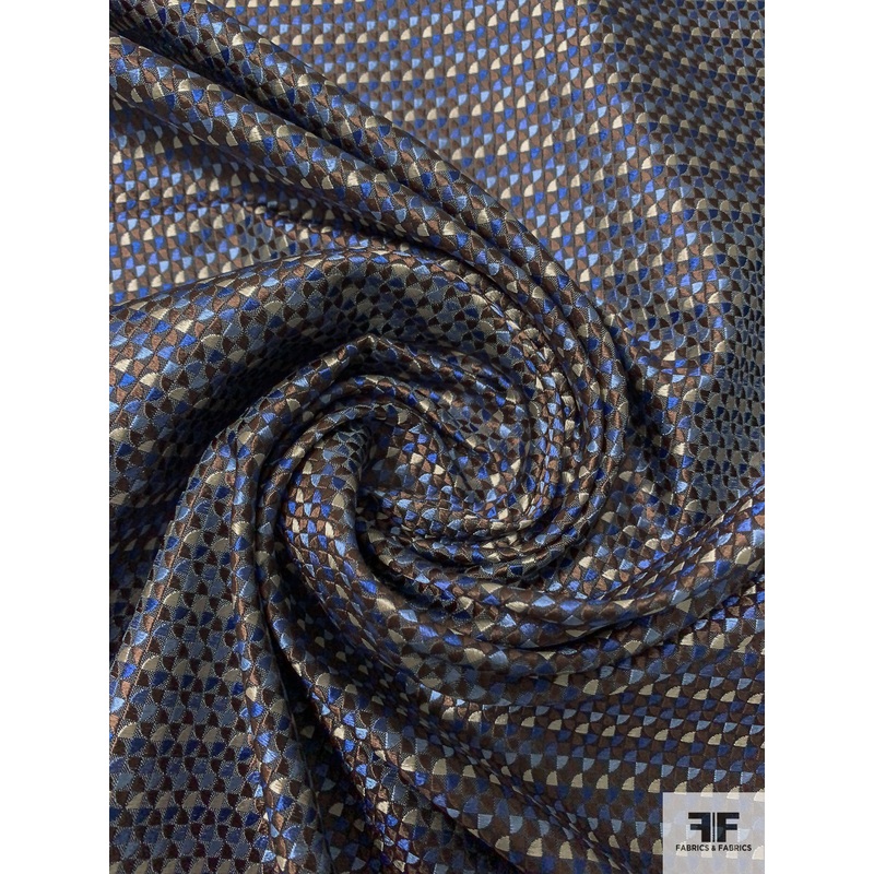 Micro Pattern Silk Necktie Jacquard Brocade – Blue / Brown / Beige Fabric by the Yard