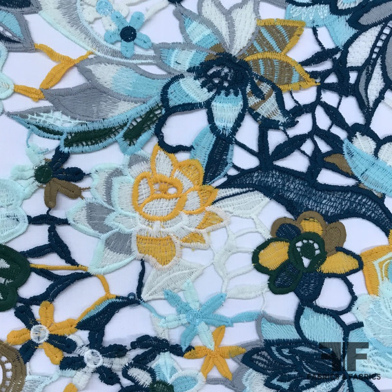 Multicolor Floral Guipure Lace – Blue/Yellow Fabric by the Yard