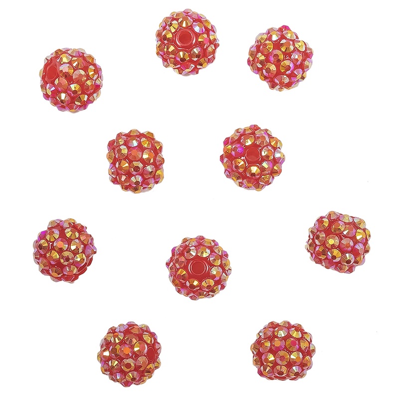 Red AB Rhinestone and Resin Faceted 14mm Beads – 10pc