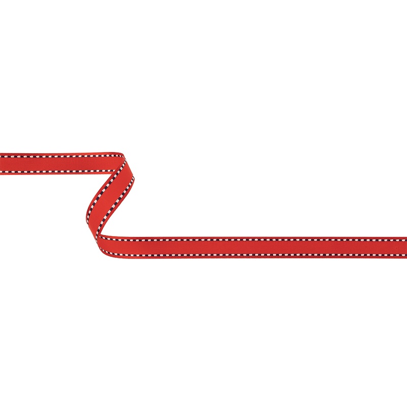 Red Woven Ribbon with Navy and White Stitched Border – 0.375″