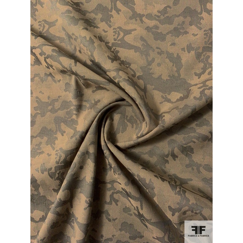 Camouflage-Look Stretch Twill Cotton Jacquard – Taupe / Stone Fabric by the Yard