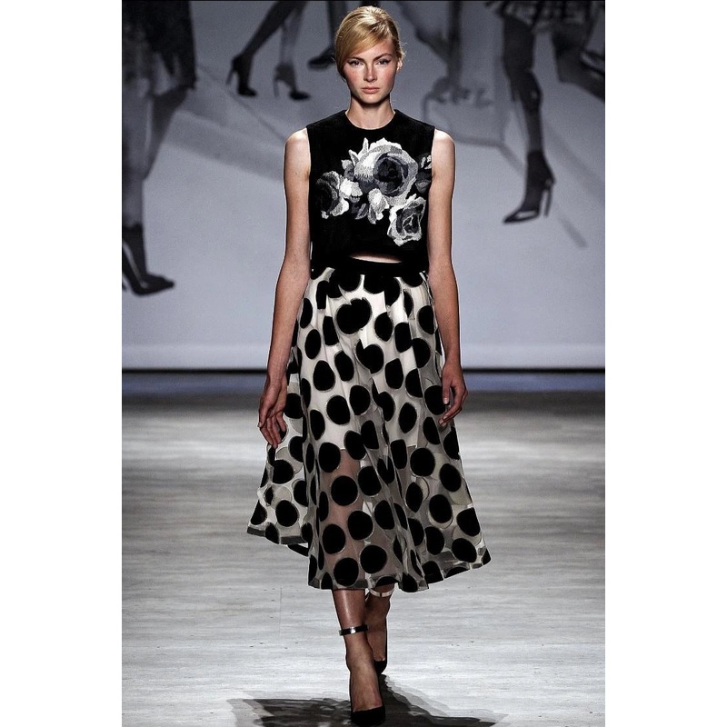 Christian Siriano Italian Circles Burnout on Organza Novelty – Black / White / Taupe Fabric by the Yard
