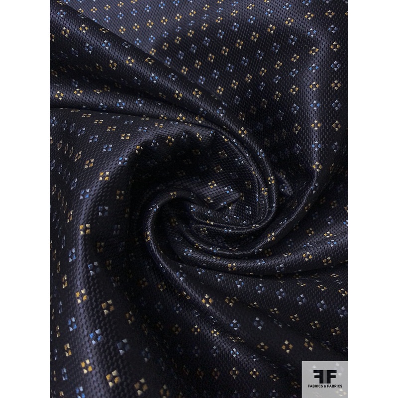 Diamond Dot Silk Necktie Jacquard Brocade – Navy / Blue / Turmeric / Grey Fabric by the Yard