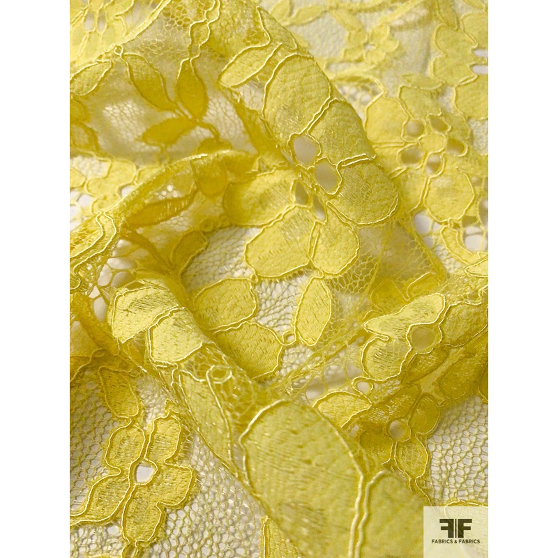 Floral Double-Scalloped Corded Lace – Light Yellow Fabric by the Yard