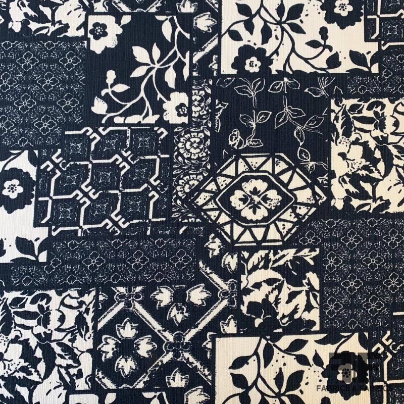 Floral Patchwork Printed Piqu – Navy/Blue Fabric by the Yard