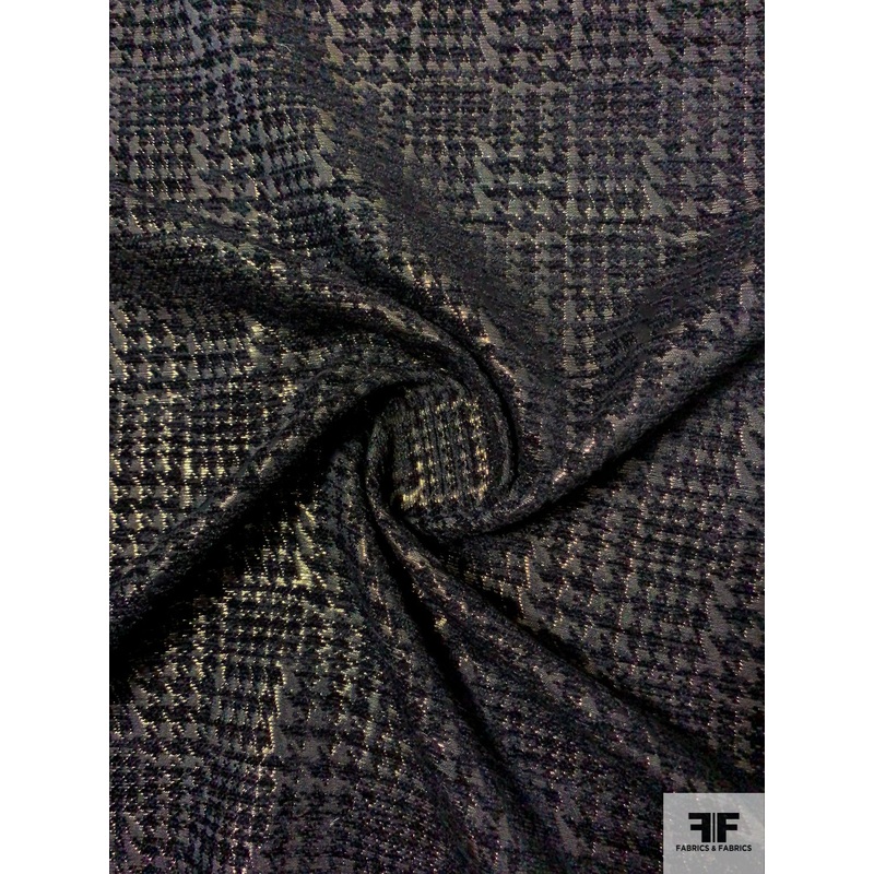 Glen Plaid Metallic Brocade – Black / Gold Fabric by the Yard