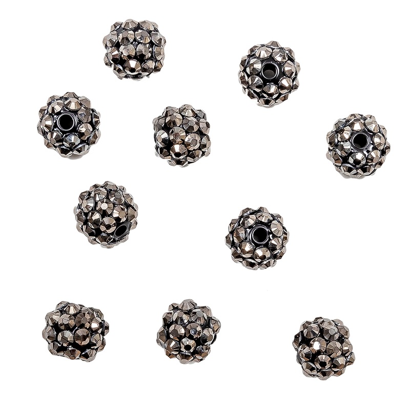 Gunmetal Rhinestone and Resin Faceted 12mm Beads – 10pc