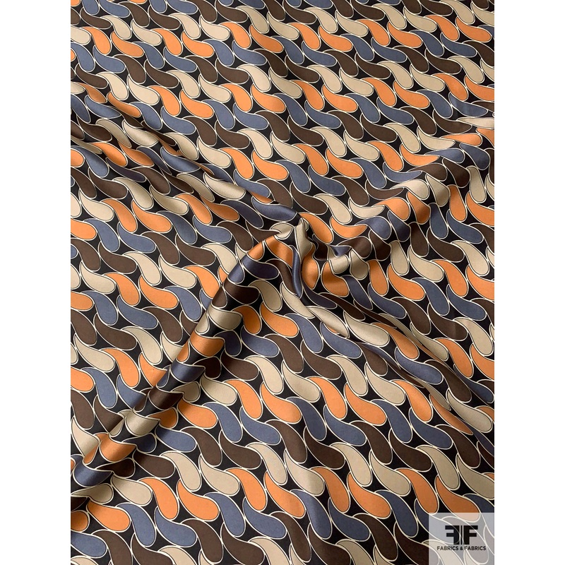 Italian Field of Teardrops Printed Fine Silk Twill – Orange-Peach / Grey / Brown / Beige Fabric by the Yard