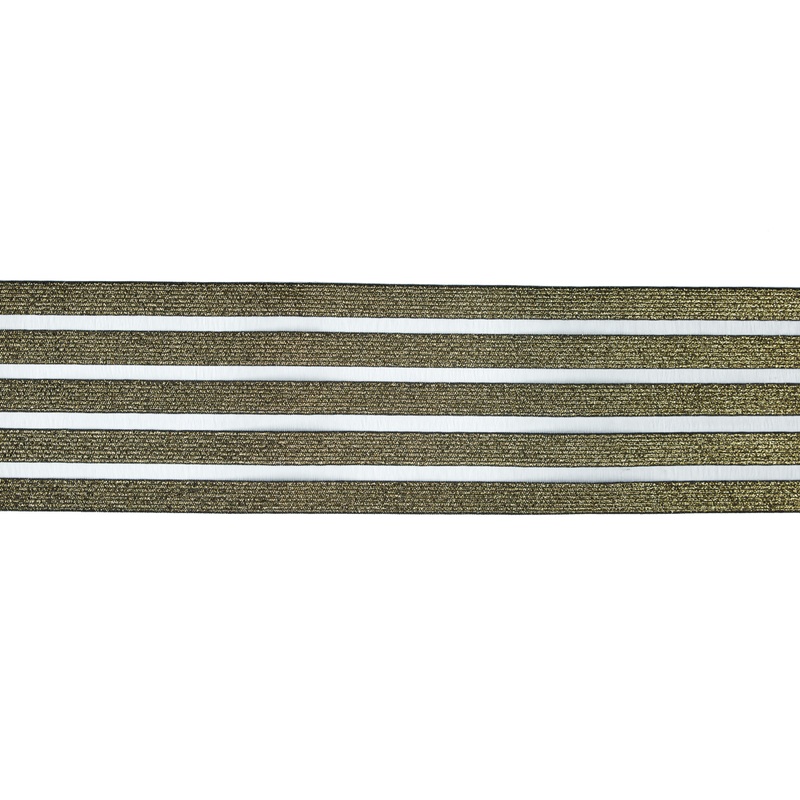 Italian Metallic Gold Elastic Trim with Sheer Stripes – 3.5″