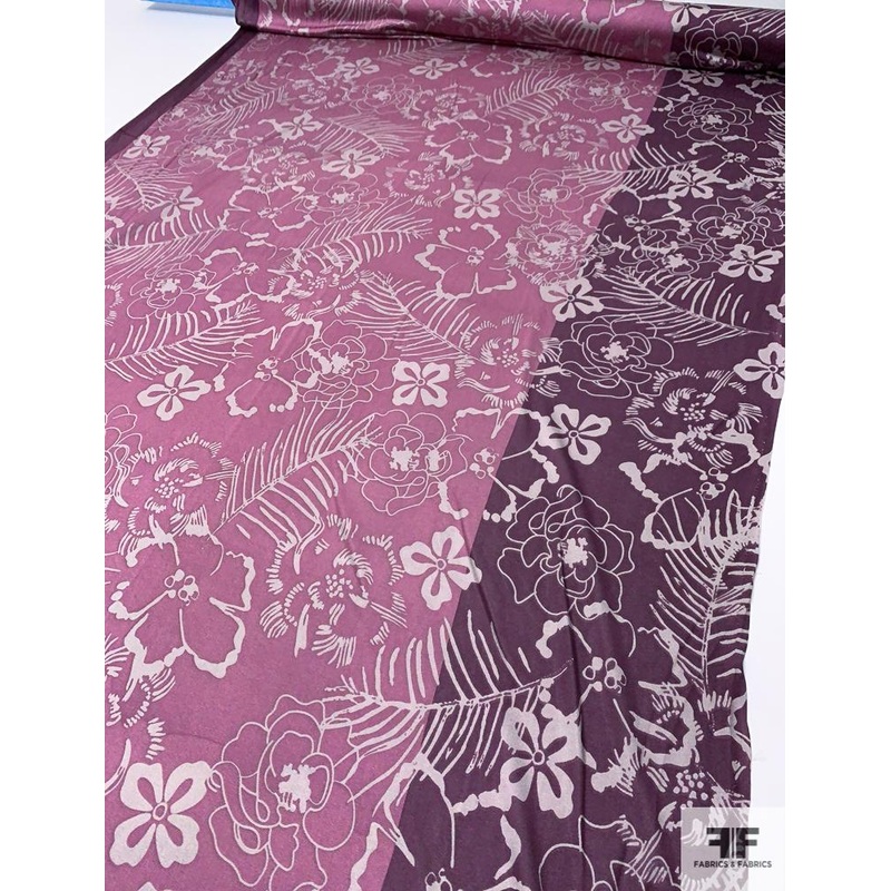 Leaves and Flowers Printed Silk Jersey Knit – Dusty Rose / Plum Purple / Grey Fabric by the Yard