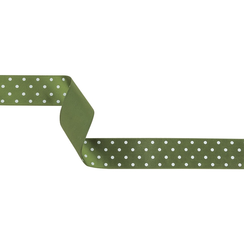 Olive and White Polka Dots Satin Ribbon – 1″