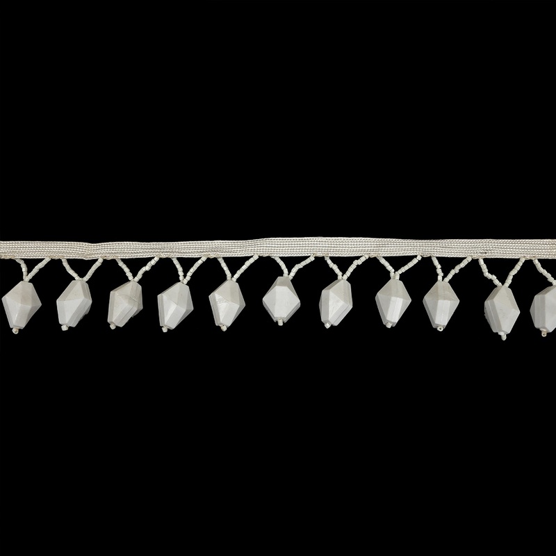 Vintage Chalk White Diamond and Seed Beaded Fringe – 1.5″