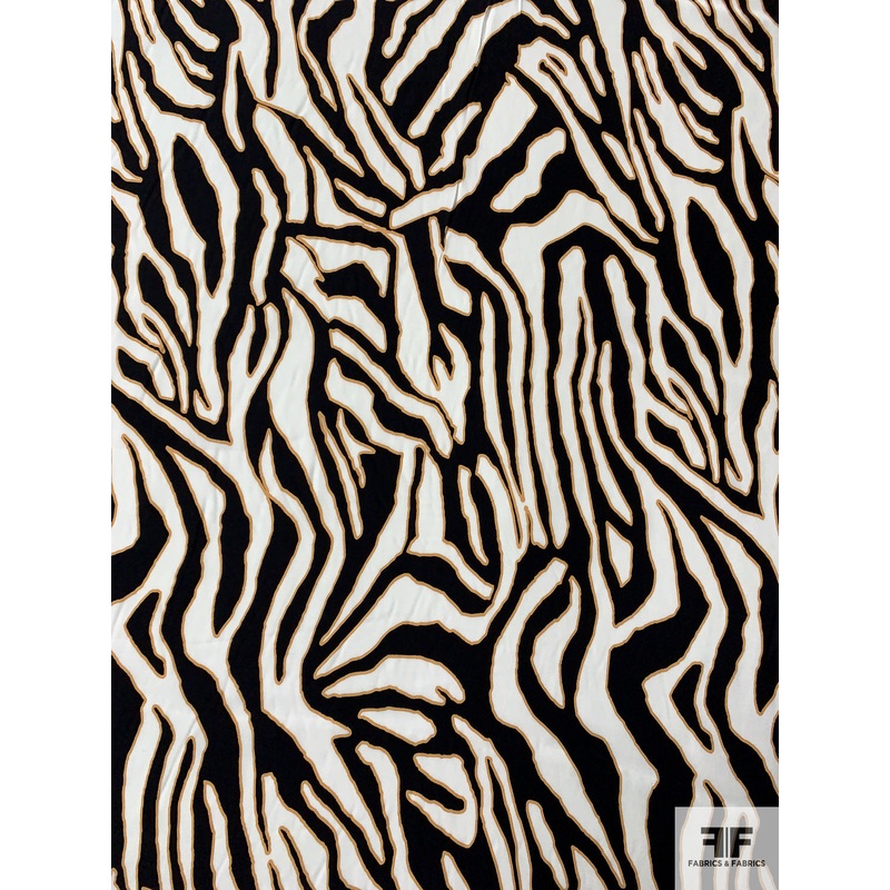 Animal Pattern Matte-Side Printed Silk Charmeuse – Black / Off-White / Nude Fabric by the Yard