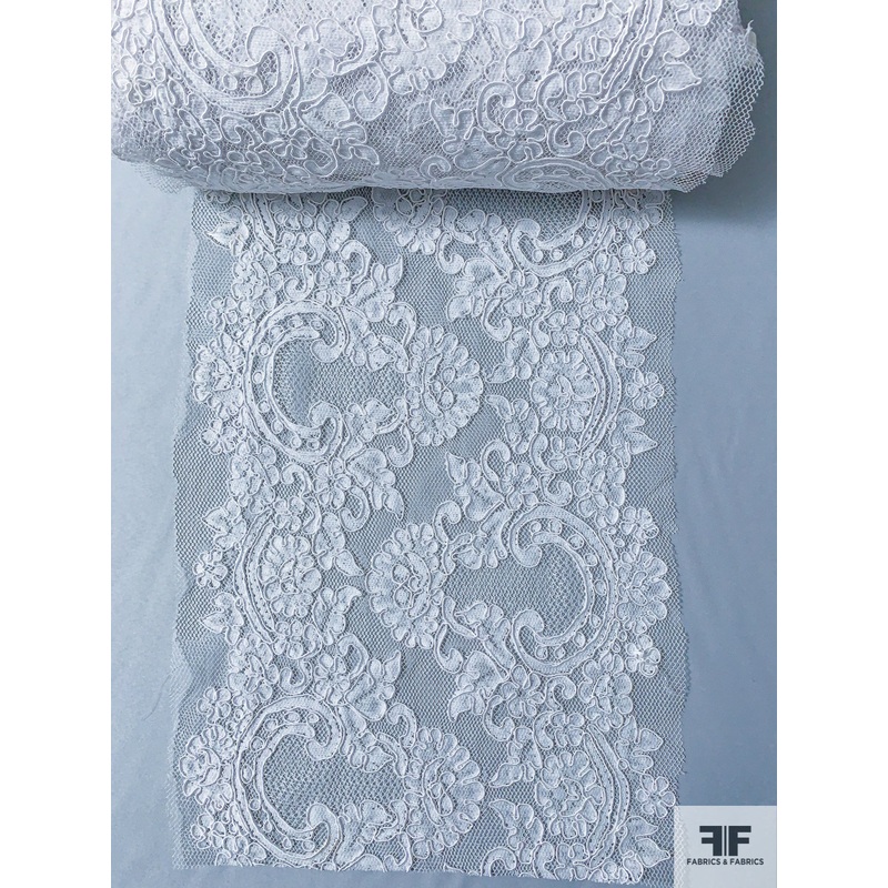 Double-Scalloped Regal Floral Corded Lace Trim – Off-White Fabric by the Yard