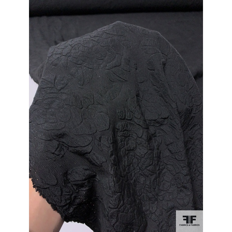 Floral Slightly Textured Jacquard Polyester – Black Fabric by the Yard