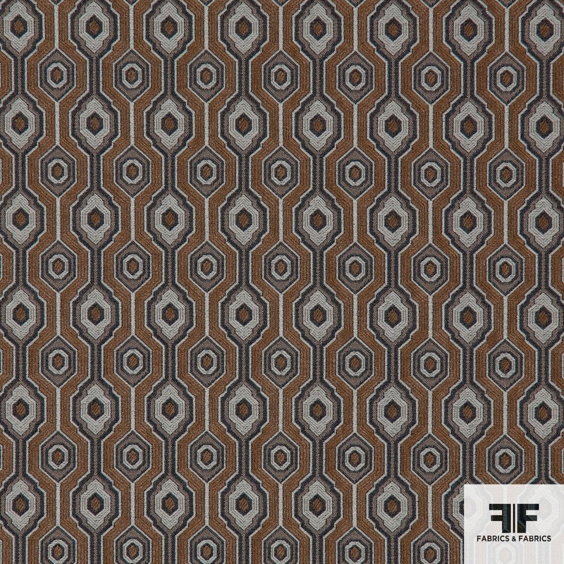 Geometric Woven Brocade – Brown/Grey Fabric by the Yard