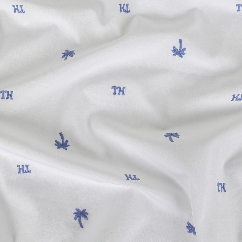Tommy Hilfiger White and French Blue Palm Trees Embroidered Cotton Woven
