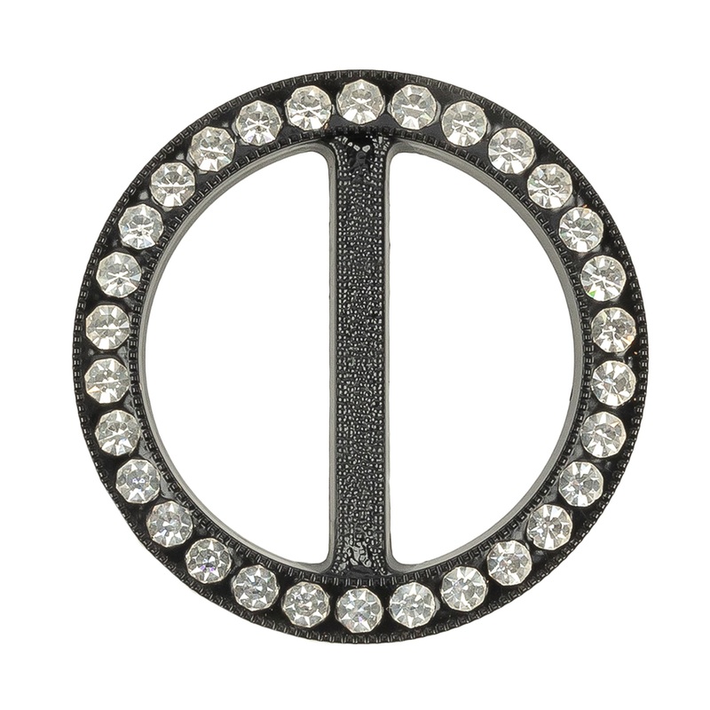 Vintage Crystal Rhinestones and Black Circular Plastic Slider – 2″