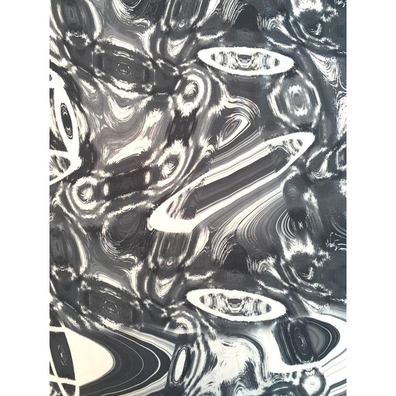 Abstract Spheres Printed Silk Georgette – Grey / Light Grey / White Fabric by the Yard