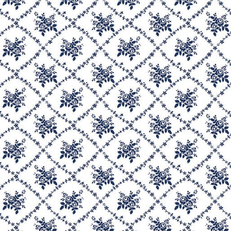 Classic Keepsakes in Blue 14648-50 Rose Trellis White/Navy