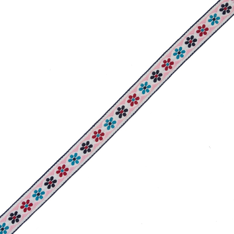 German Pink and Blue Floral Jacquard Ribbon – 0.75″
