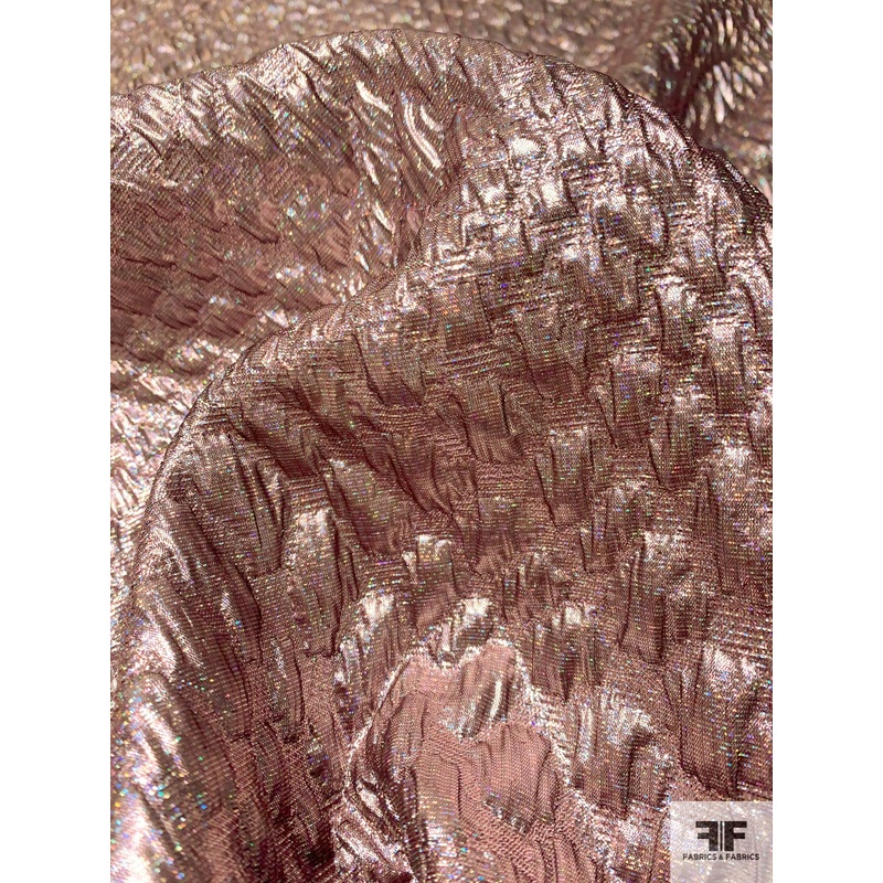 Hologram Textured Spotted Cloqu Lam Brocade – Metallic Mauve Fabric by the Yard