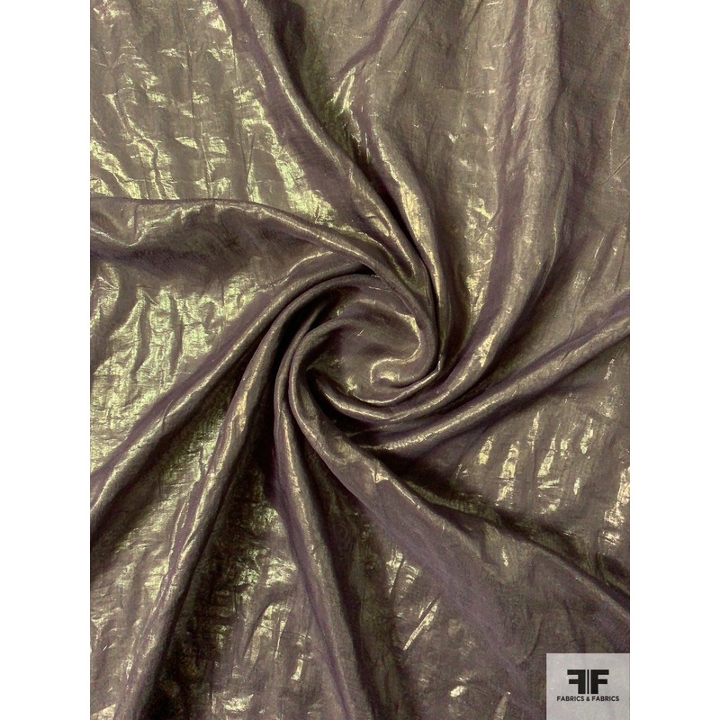 Italian 2-Ply Stitched Lam on Silk Chiffon – Gold / Dusty Purple Fabric by the Yard