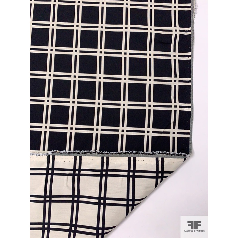 Italian 2-Ply Windowpane Plaid Reversible Suiting – Black / Ivory Fabric by the Yard