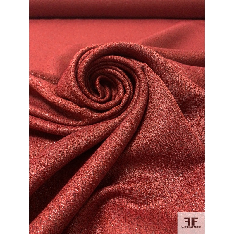 Italian Novelty Wool Blend Metallic Suiting – Burnt Orange / Vermilion Fabric by the Yard