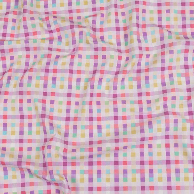 Purple, Pink and Green Little Checks UV Protective Compression Swimwear Tricot with Aloe Vera Microcapsules