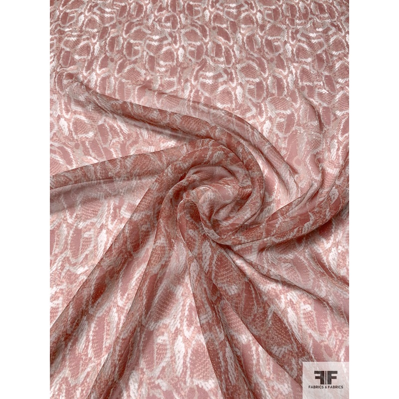 Reptile Inspired Printed Silk Chiffon – Clay Brown / Smoky Seafoam / Off-White Fabric by the Yard