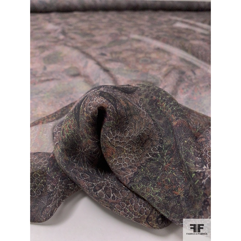 Smokey Abstract Floral Printed Silk Chiffon – Shades of Brown / Earth Fabric by the Yard