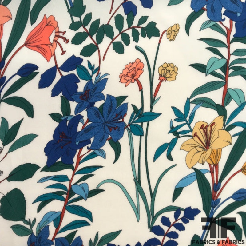 Blooming Floral Printed Silk Georgette – Multicolor Fabric by the Yard