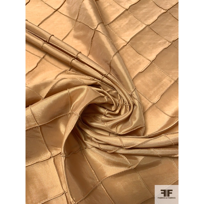 Diamond Grid Stitched Polyester Taffeta – Biscotti Gold Fabric by the Yard