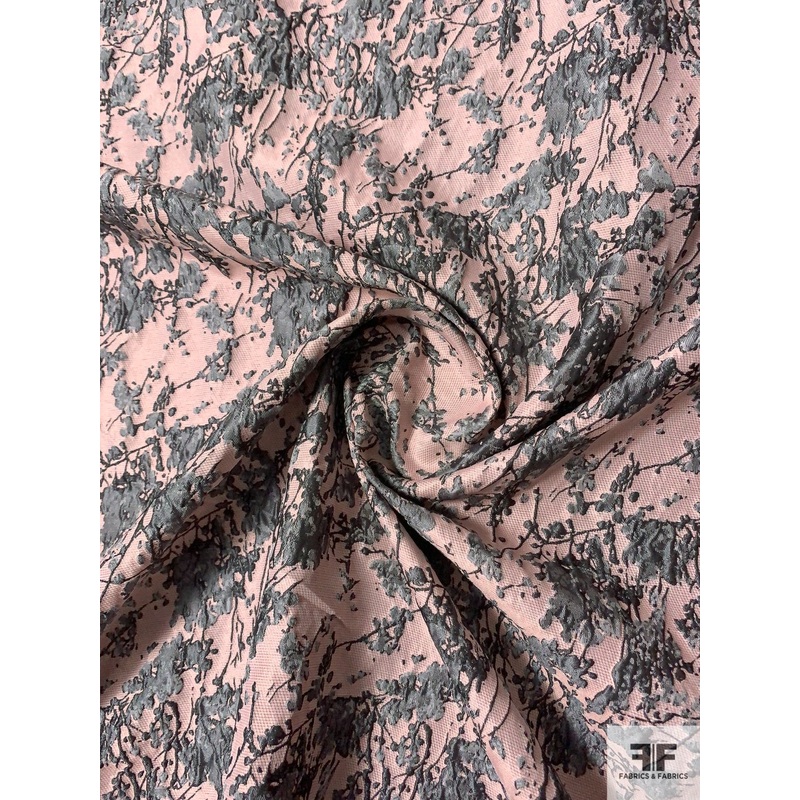 Floral Splatter Graphic Textured Brocade – Dusty Pink / Grey Fabric by the Yard