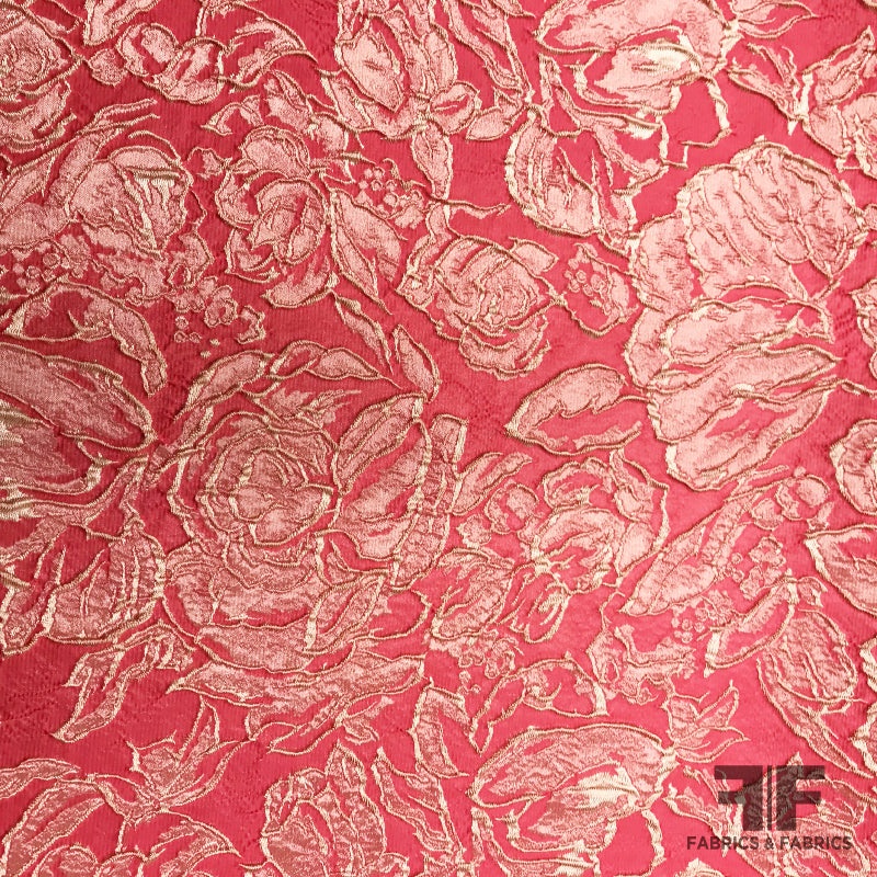 French Textured Rosette Floral Brocade – Pink Fabric by the Yard
