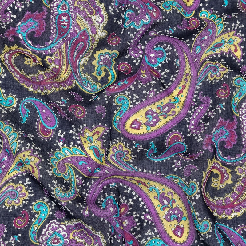 Gauzy Cotton Voile – Navy, Purple and Lemon Paisley – Deadstock