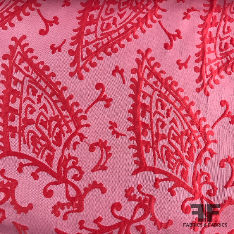 Italian Abstract Paisley Woven Brocade – Pink/Red Fabric by the Yard