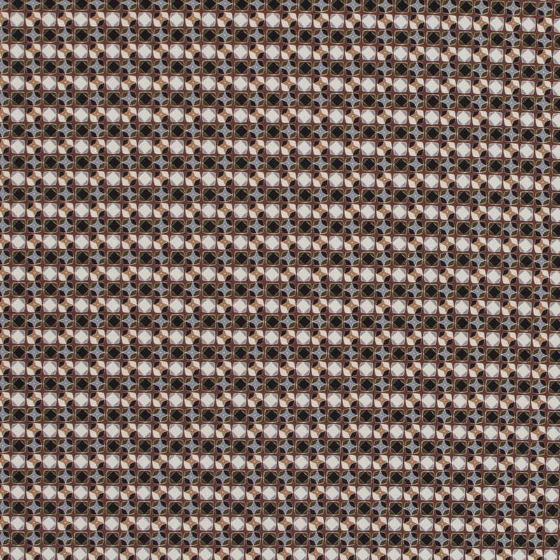 Italian Brown Geometric Digitally Printed Stretch Polyester