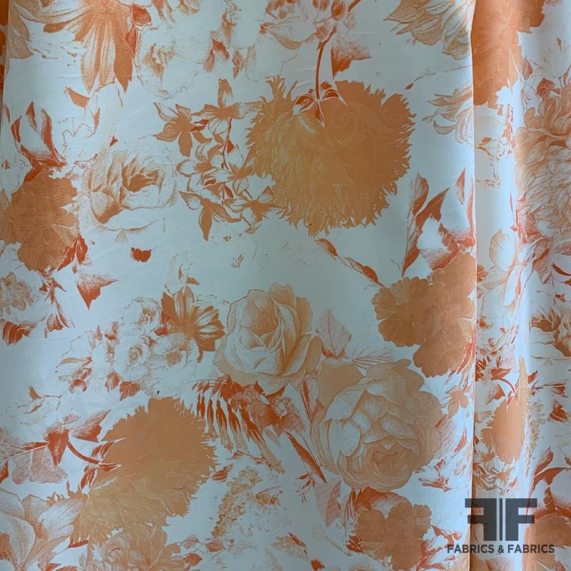 Large-Scale Floral Printed Stretch Cotton – Tangerine/White Fabric by the Yard