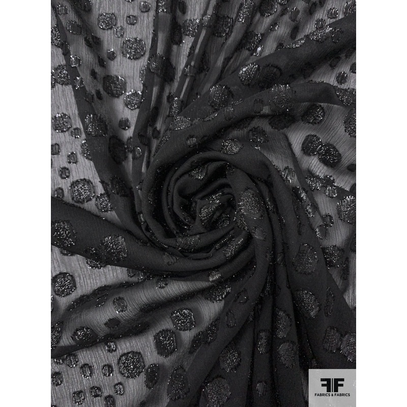 Metallic Polka Dot Clusters Clip Chiffon – Black Fabric by the Yard