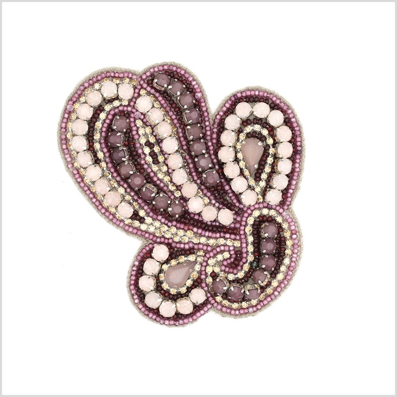 Pink/Purple Beaded Rhinestone Applique – 3.75″ x 3″