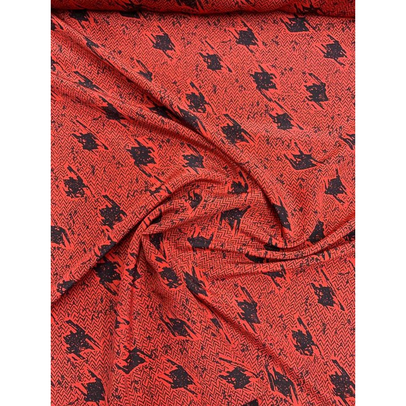 Abraham Houndstooth Chevron Printed Silk Crepe de Chine – Red / Black Fabric by the Yard