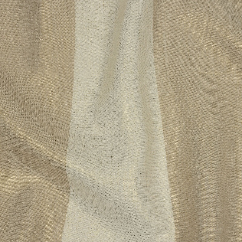 Beige and Ivory Awning Striped Medium Weight Linen Woven with Gold Foil